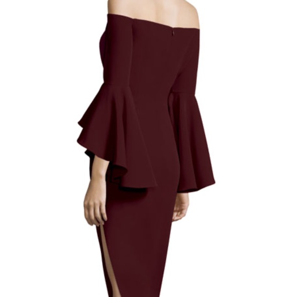 NWT MILLY Italian Cady Bell Sleeve Bordeaux Selene Dress size 4 - Picture 3 of 12